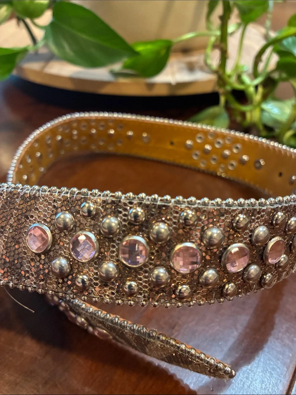 New Girls Size 20 Nocona Pink Studded Leather Belt w/ Horseshoe Crystals (ABBA)